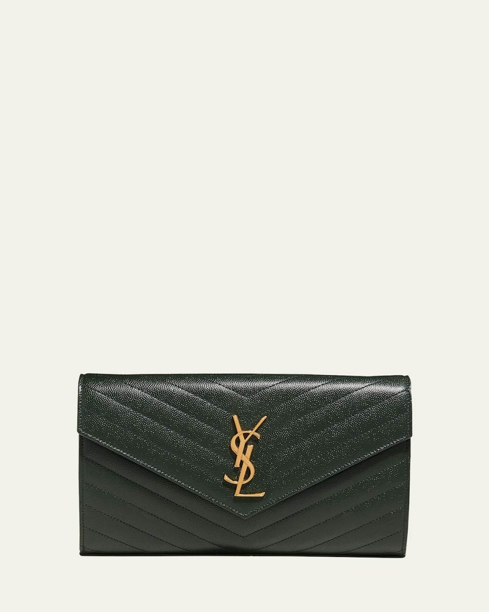 YSL Monogram Large Wallet on Chain in Grained Leather